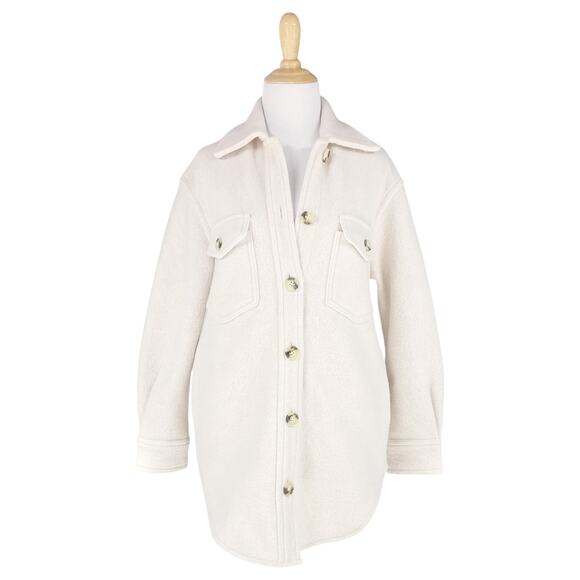 ARITZIA WILFRED FREE The Ganna Merino Wool Shirt Jacket in Heather Bone Size 2XS - Picture 2 of 8